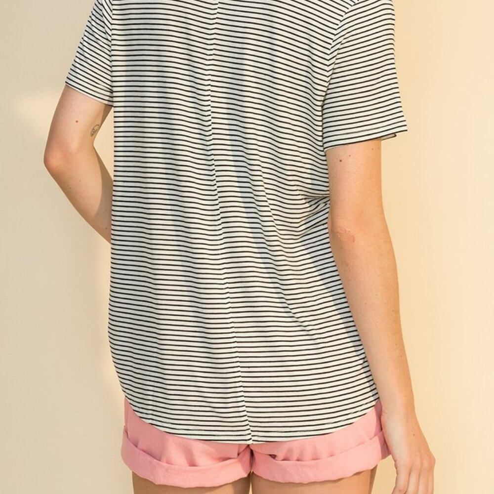 NWT Hyfve Double Zero Scoop Neck Short Sleeve Curved Hem Top - Picture 3 of 5